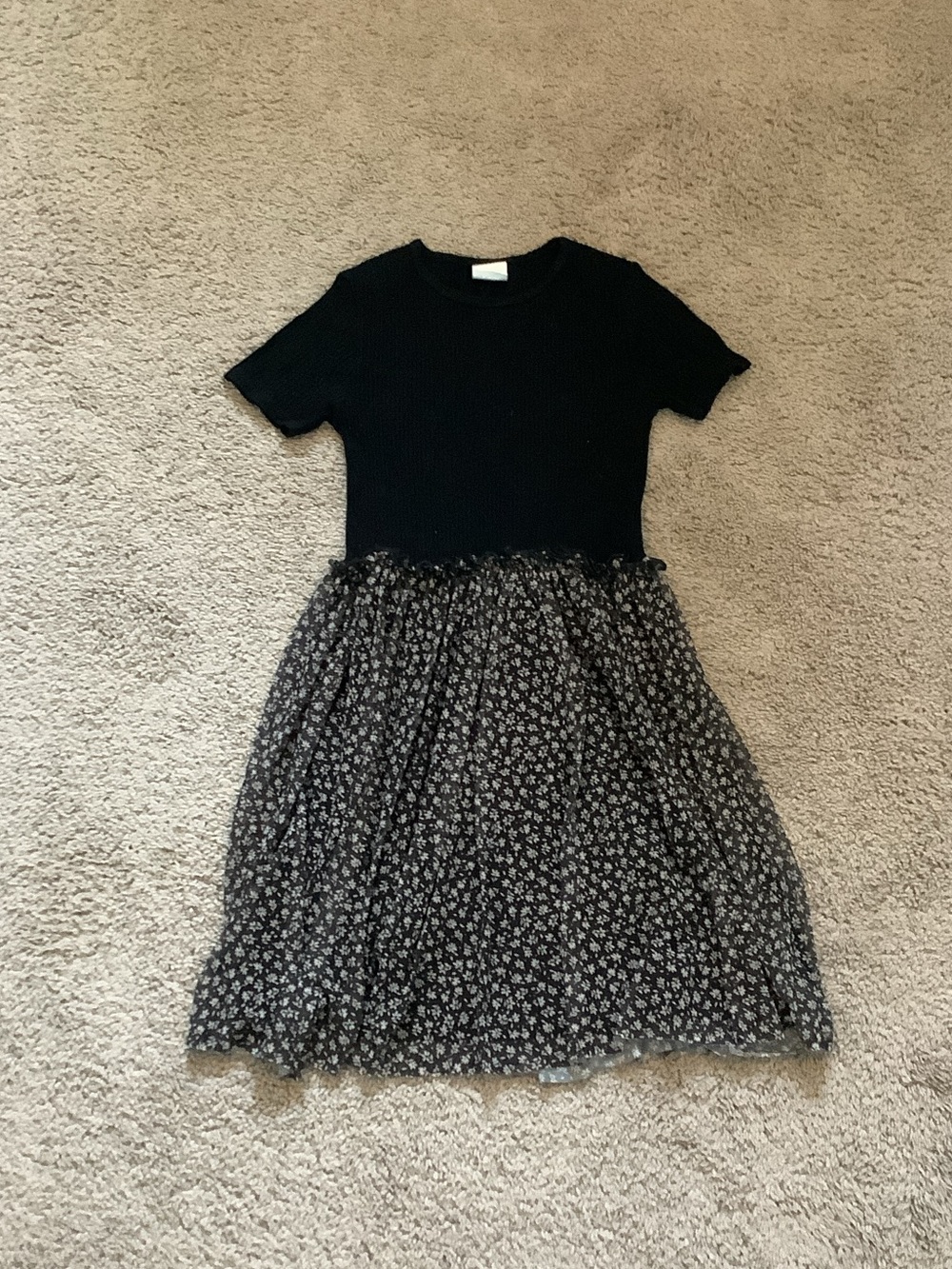Zara Kids Ribbed Combination Floral Tulle Dress